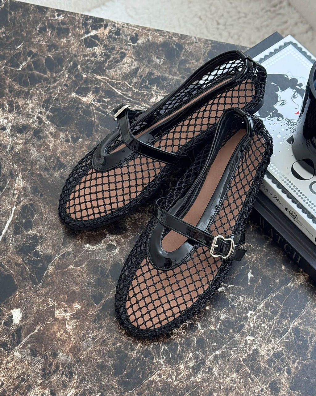 Women's Mary Jane Mesh Flats with Ankle Strap - 3