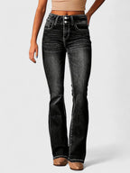 Women's Flared Trousers with Zip Detail and Fitted Hip - Black