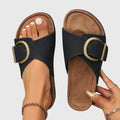 Women's Sandals with Adjustable Buckle and Contoured Footbed - Black