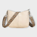 Women's Crossbody Bag with Embroidered Strap - White