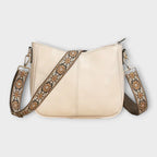 Women's Crossbody Bag with Embroidered Strap - White