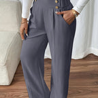 Women's High-Waist Wide-Leg Trousers with Elastic Waist - Dark Grey