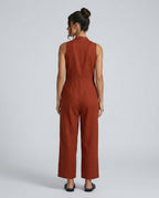 Women's Sleeveless Jumpsuit with Stand Collar and Wide Leg - 15