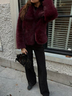 Women's Faux Fur Coat with Wide Collar - 7