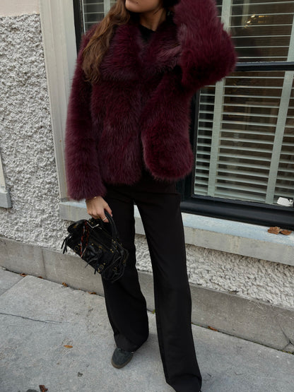 Women's Faux Fur Coat with Wide Collar - 7