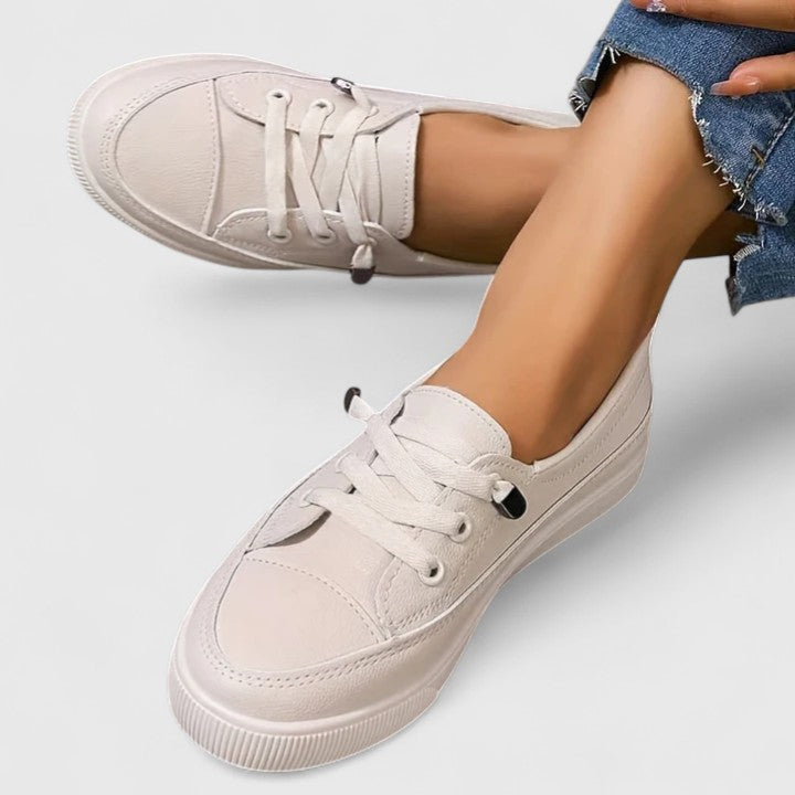 Women's Trainers with Lace-Up Front and Cushioned Sole - Beige