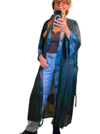Women's Long Kimono with Tie-Dye Pattern and Belt