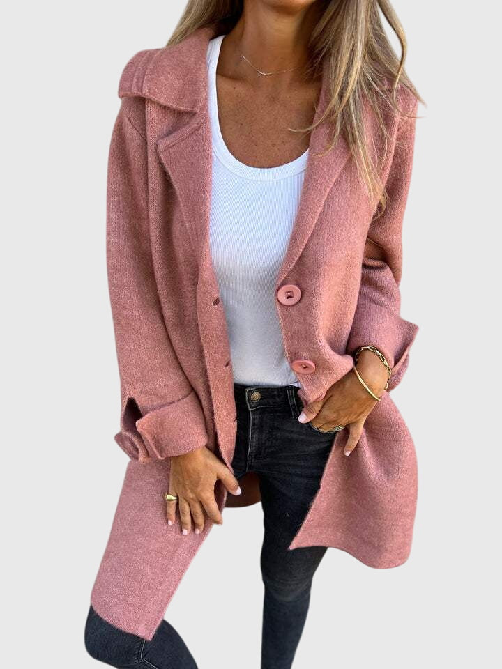 Women's Longline Blazer with Button Fastening and Notch Lapel - 2