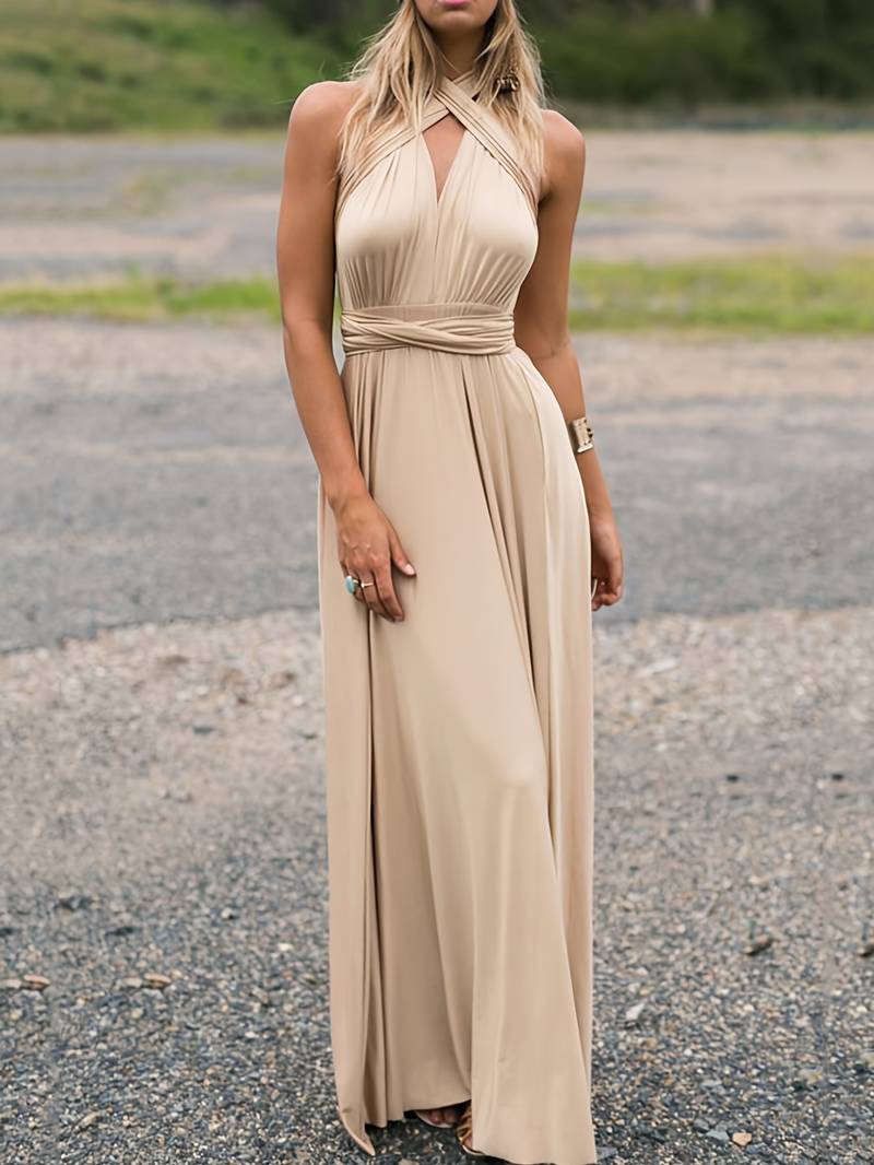 Women's Convertible Maxi Dress Multi-Way Wrap with A-Line Skirt - 12