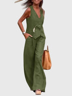 Women's Tailored Waistcoat and Wide-Leg Trousers Set - 4