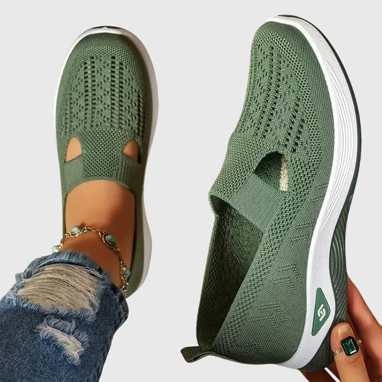 Women's Slip-On Walking Trainers with Cut-Out Detail - Green