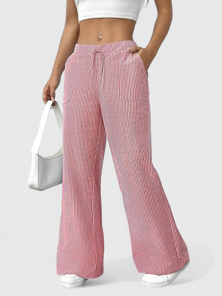 Women's Wide-Leg Trousers with Elasticated Drawstring Waist - 10