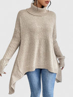 Women's Jumper Roll Neck Long Sleeve Asymmetric Hem - 7