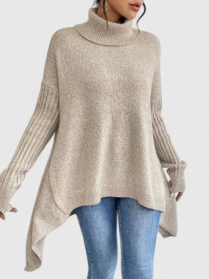 Women's Jumper Roll Neck Long Sleeve Asymmetric Hem - 7