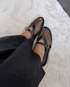 Women's Mary Jane Mesh Flats with Ankle Strap - 5