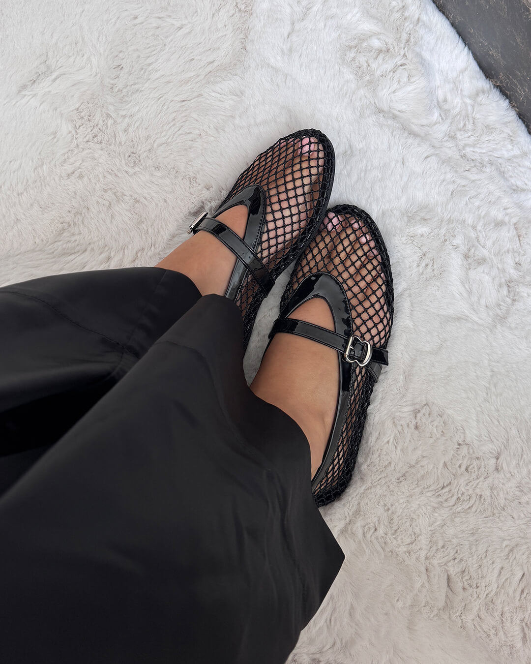 Women's Mary Jane Mesh Flats with Ankle Strap - 5
