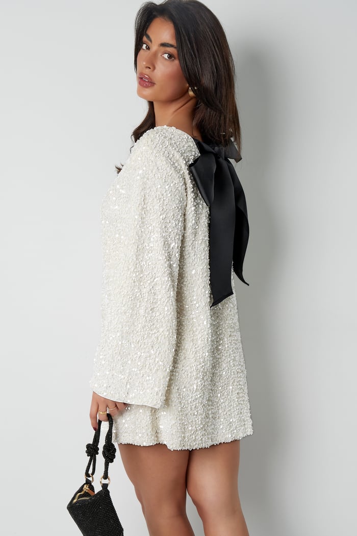 Women's Sequin Mini Dress with Satin Back Bow - White