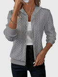 Women's Zip-Up Hoodie with Textured Cable Knit Print - Grey