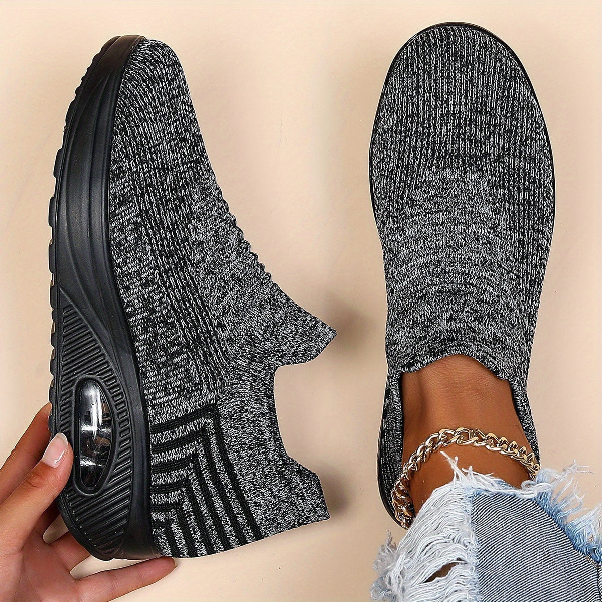 Women's Slip-On Trainers with Air Cushion Sole - Grey