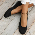 Women's Slip-On Flats with Stretch Knit Upper and Cushioned Sole - Black