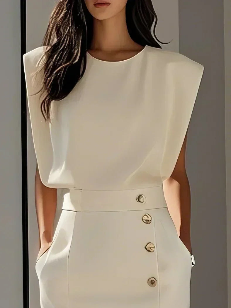 Women's Bodycon Midi Dress Sleeveless with Button Detail and Side Slit - 11