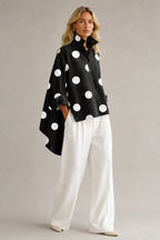 Women's Polka Dot Blouse Oversized with Dramatic Draped Back - 2