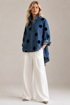 Women's Polka Dot Blouse Oversized with Dramatic Draped Back - 6