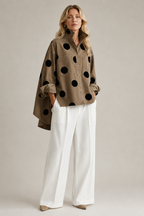 Women's Polka Dot Blouse Oversized with Dramatic Draped Back - 8