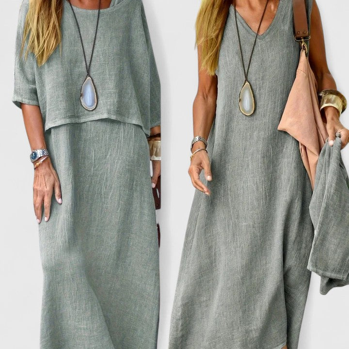 Women's Two-Piece Set Relaxed Top with Maxi Skirt - Grey