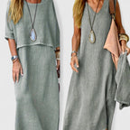 Women's Two-Piece Set Relaxed Top with Maxi Skirt - Grey