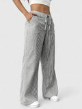 Women's Wide-Leg Trousers with Elasticated Drawstring Waist - Grey