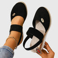 Women's Platform Sandals with Ventilated Woven Sole - Black