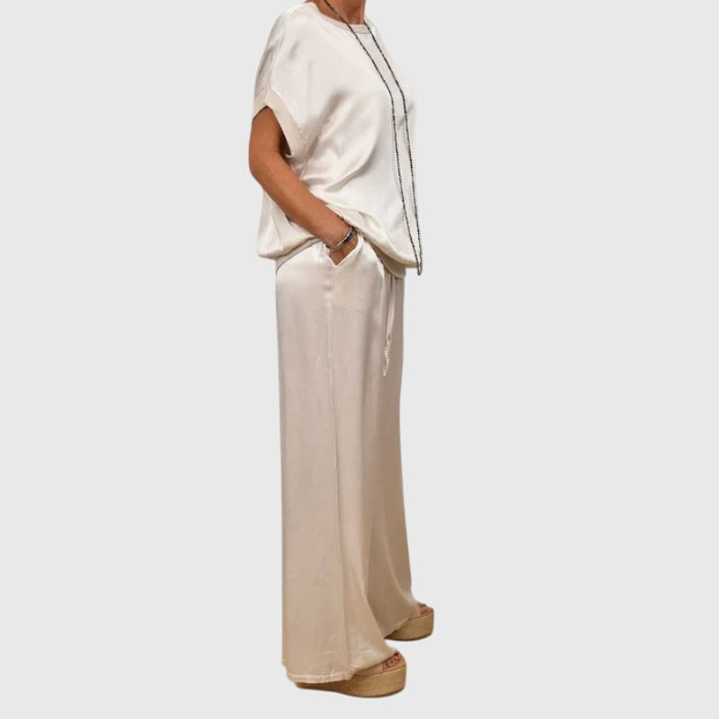 Women's Two-Piece Set Loose Top with Wide-Leg Trousers - 5