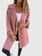 Women's Longline Blazer with Button Fastening and Notch Lapel - Pink