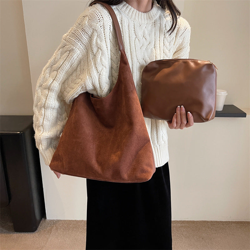 Women's Shoulder Bag with Matching Clutch Set - 9