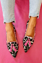 Women's Pointed Toe Loafers with Tassel Detail and Contrast Trim - Pink
