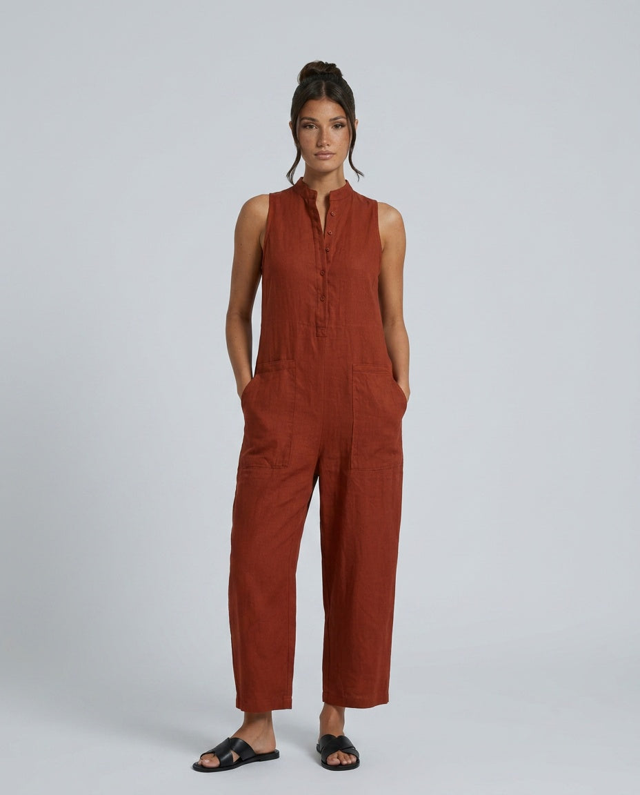 Women's Sleeveless Jumpsuit with Stand Collar and Wide Leg - 14