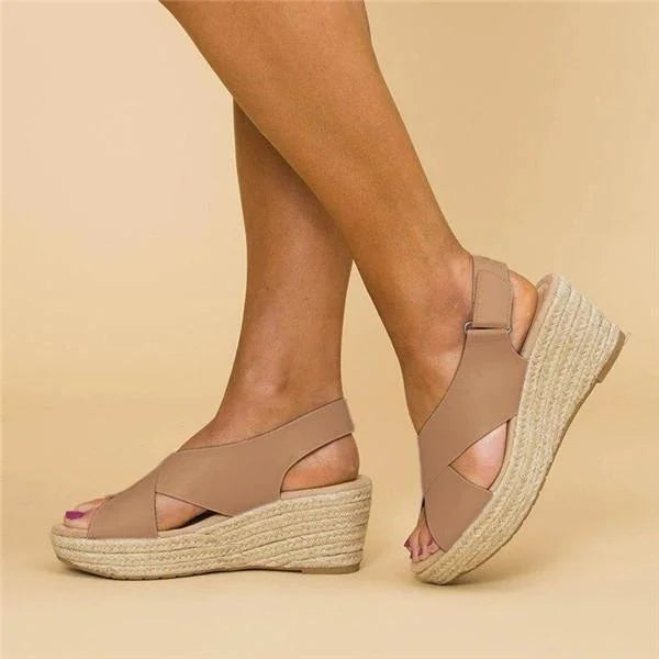 Women's Espadrille Wedge Sandals with Crossover Straps - 3