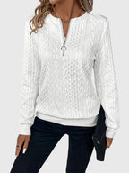 Women's Jumper with Zip Detail and Cable Knit Texture - 7