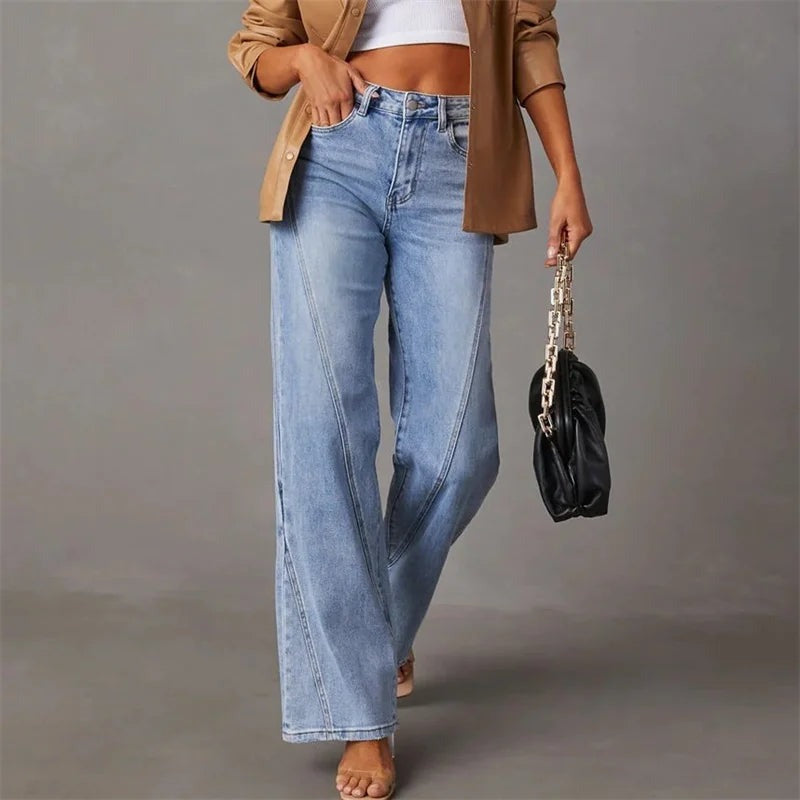 Women's Wide Leg Jeans with High Waist Fit - 5