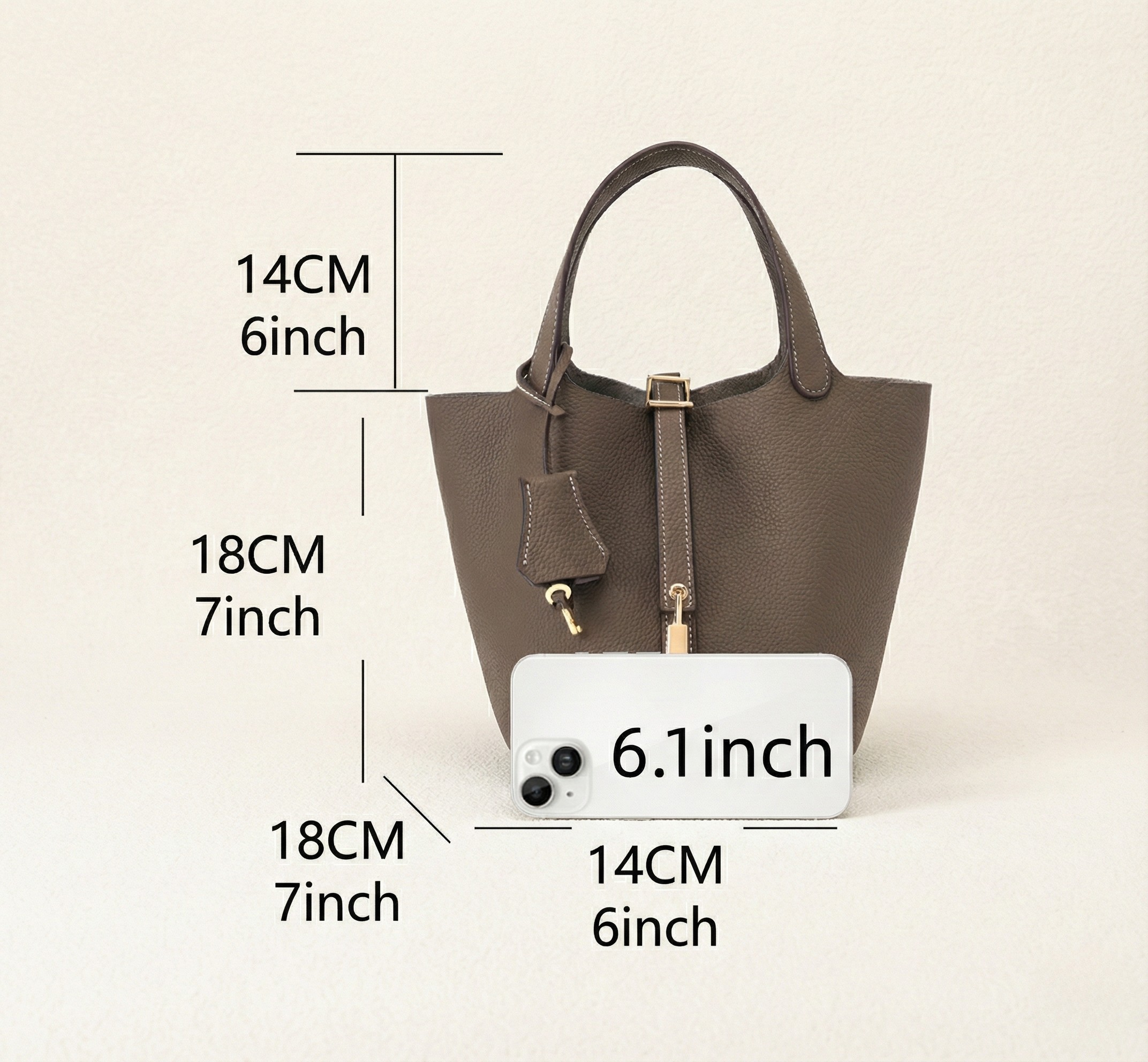 Women's Structured Bucket Bag with Twist-Lock Clasp - 3