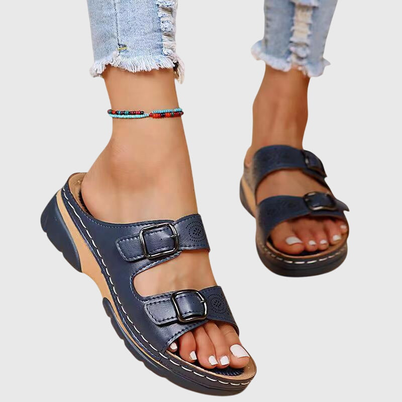Diora | Orthopaedic Leather Sandals - Blue