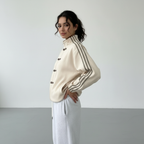 Women's Track Jacket with Button Loops and Contrast Stripes - 7