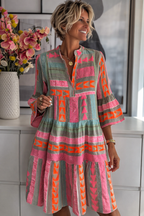 Women's Boho Dress with Tiered Silhouette and Bell Sleeves - 2