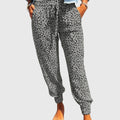 Women's Wide Leg Trousers with Animal Print and Elasticated Waist - Grey
