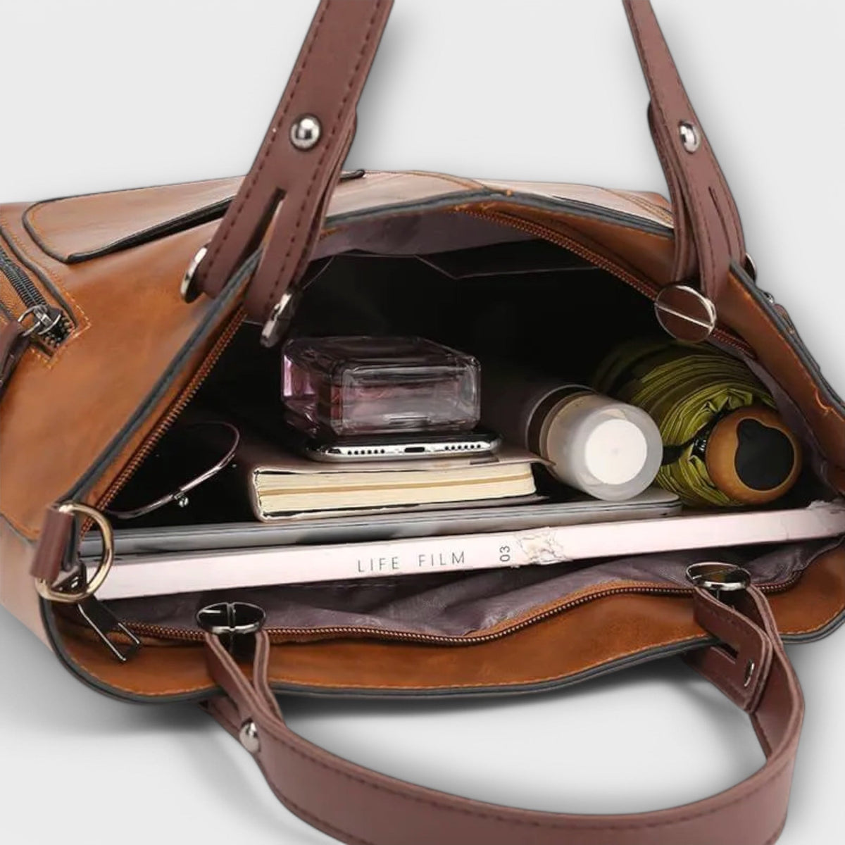 Women's Tote Bag with Front Pockets and Twin Handles - 8