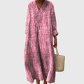 Women's Maxi Dress with V-Neck and Geometric Print - Style 4