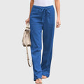 Women's Trousers Wide Leg with Tie-Waist - Blue