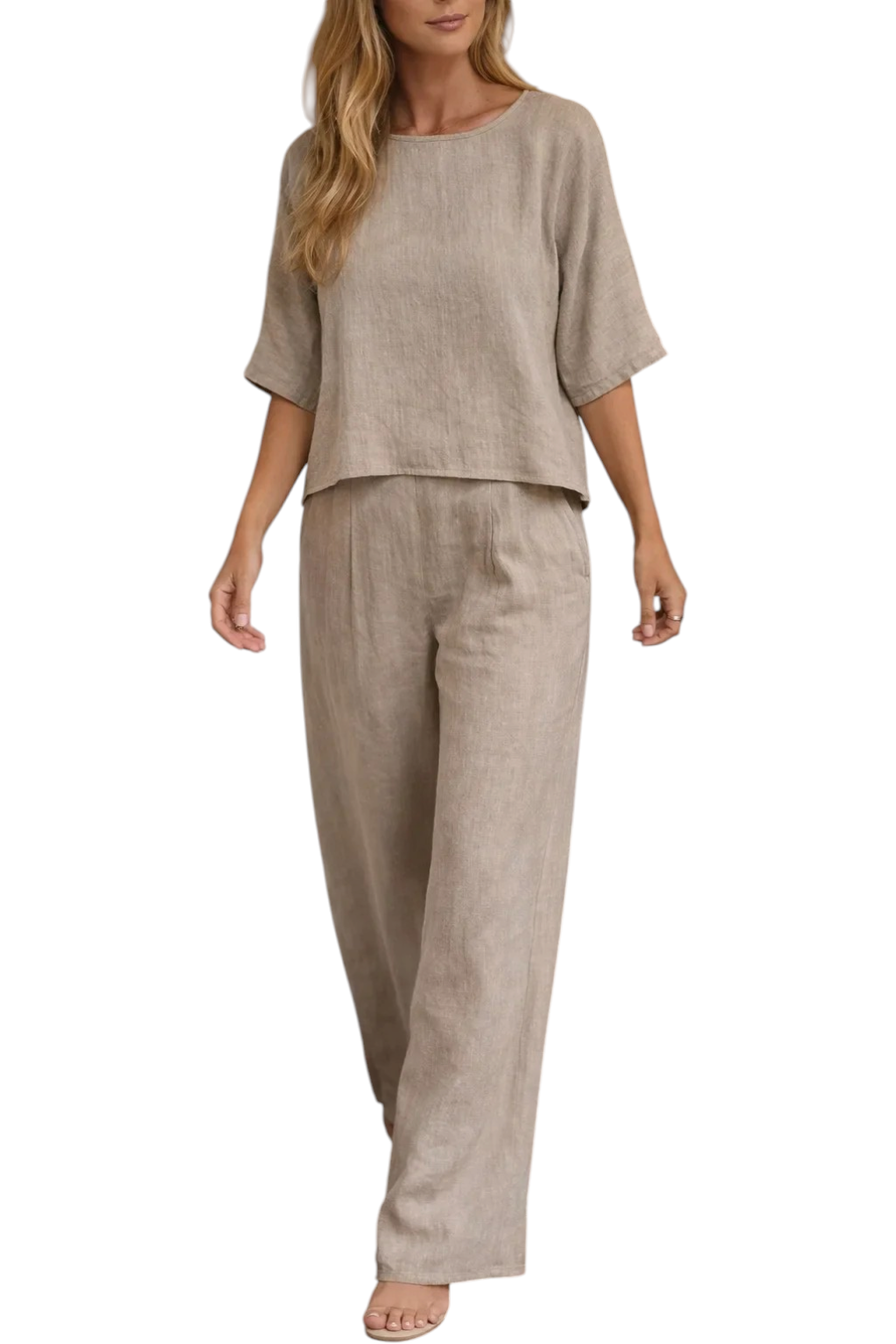 Women's Two Piece Set with Wide Leg Trousers and Short Sleeve Top