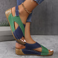 Women's Sandals with Cross-Strap Wedge and Touch-Fasten Strap - Green